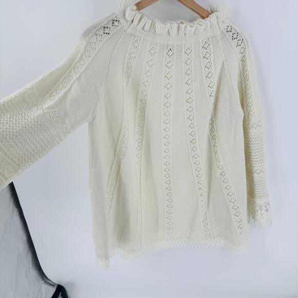 POL Ruffle Trim Rabbit Hair Wool Blend Sweater Beige Boho Cozy Size M Medium - Picture 9 of 10
